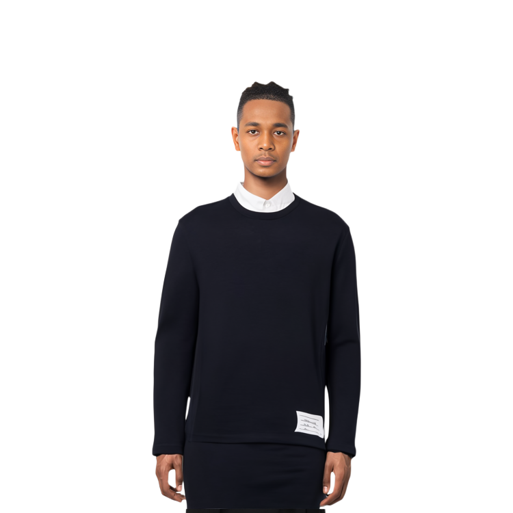 Purchase トムブラウン パッチロゴ クルーネック セーター メンズ ネイビーブルー MJS218A-J0084-415