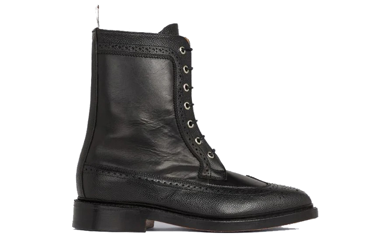 Order Thom Browne 黑色鹅卵石纹皮革靴 MFB182A06257001