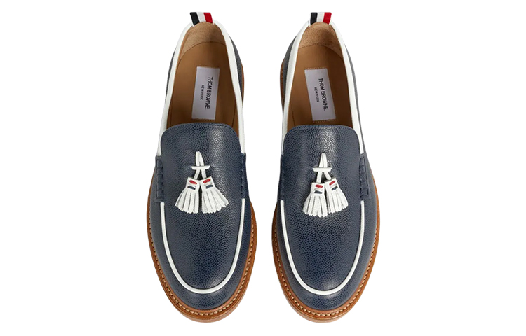 Thom Browne Pebble Grain Leather Tassel Loafers 'Navy' 圖 3