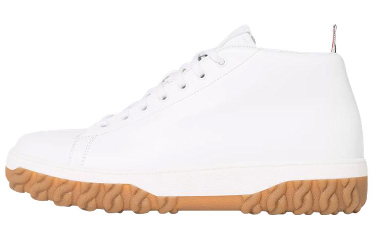 Buy トムブラウン 白 ペブルレザー ミッドトップスニーカー MFD241A05584100