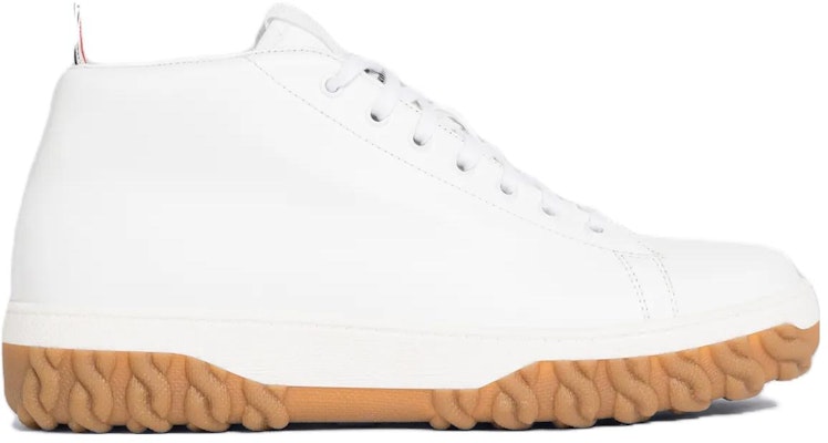 Thom Browne Kasut Sneaker Kulit Pebbled Mid-Top 'Putih' MFD241A05584100 Order Thom Browne Kasut Sneaker Kulit Pebbled Mid-Top 'Putih' MFD241A05584100