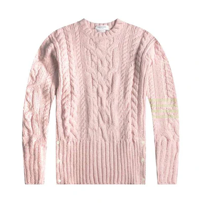 THOM BROWNE Pink Four-Bar Cable Knit Wool Sweater MKA233A-00278-680