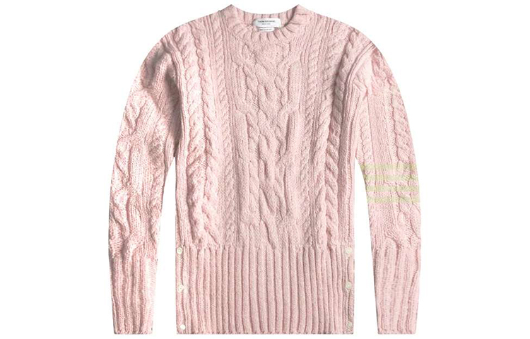 THOM BROWNE Pink Four-Bar Cable Knit Wool Sweater MKA233A-00278-680 圖 2