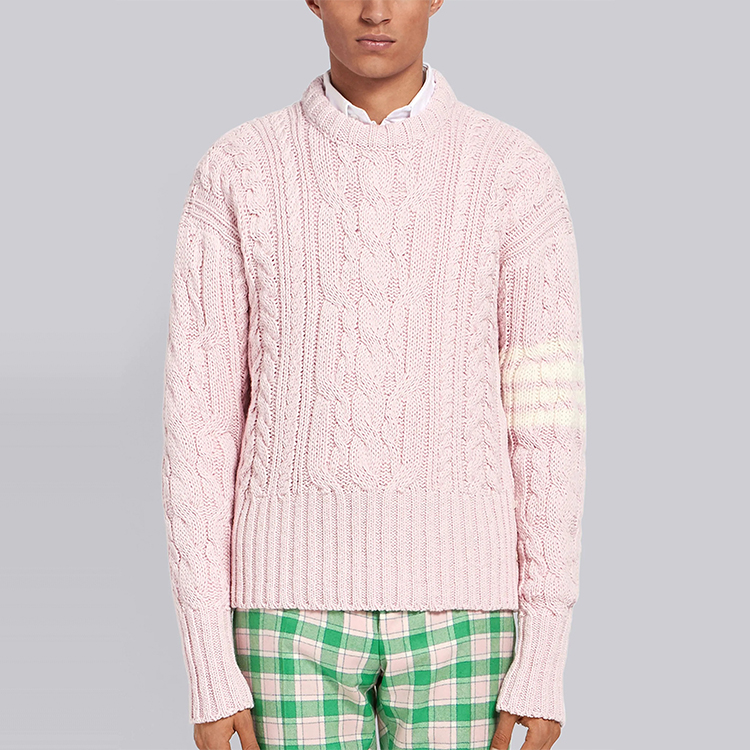 THOM BROWNE Pink Four-Bar Cable Knit Wool Sweater MKA233A-00278-680 圖 3