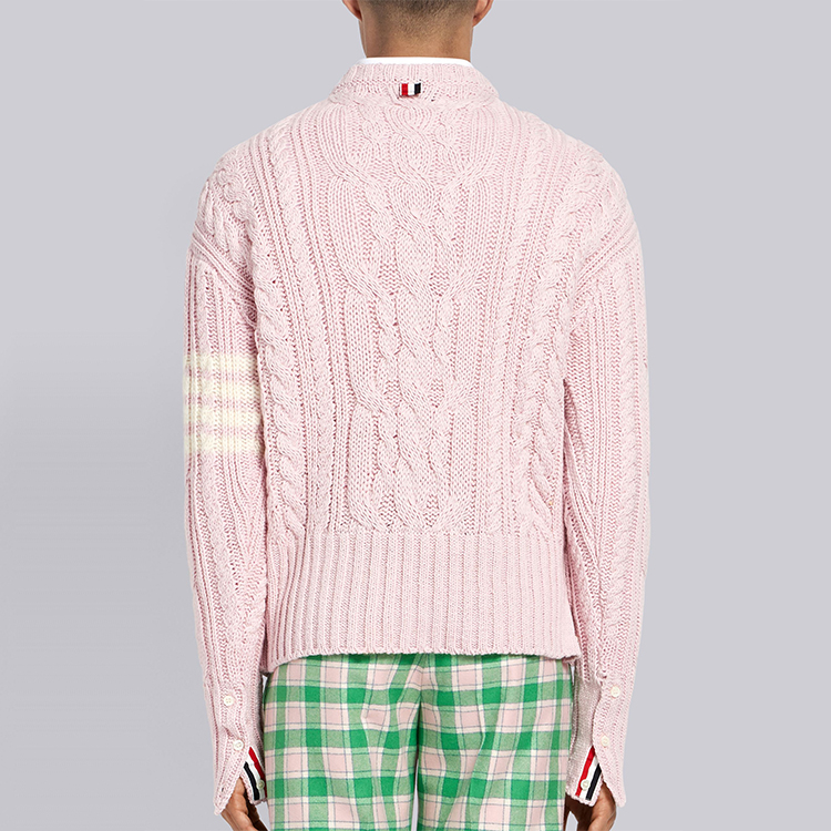 THOM BROWNE Pink Four-Bar Cable Knit Wool Sweater MKA233A-00278-680 圖 4