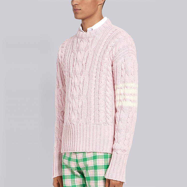 THOM BROWNE Pink Four-Bar Cable Knit Wool Sweater MKA233A-00278-680 圖 5