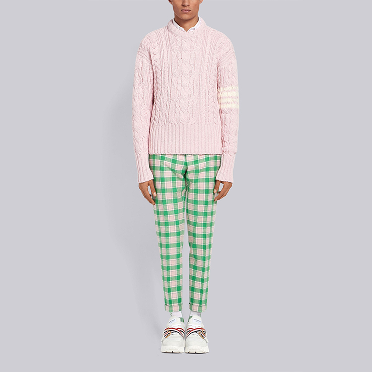 THOM BROWNE Pink Four-Bar Cable Knit Wool Sweater MKA233A-00278-680 圖 6