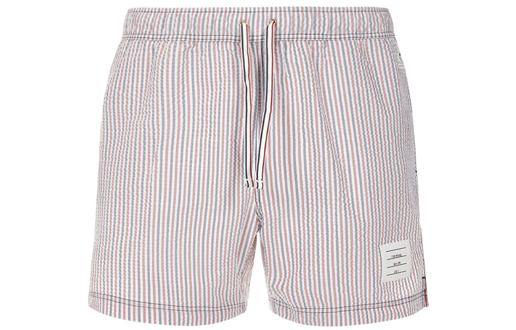 Thom Browne Pink Nylon Seersucker Stripe Swim Shorts Beachwear Loose Fit MTT022E-07319-960