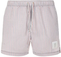 Thom Browne Pink Nylon Seersucker Stripe Swim Shorts Beachwear Loose Fit MTT022E-07319-960 Thom Browne Pink Nylon Seersucker Stripe Swim Shorts Beachwear Loose Fit MTT022E-07319-960