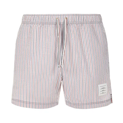 Thom Browne Pink Nylon Seersucker Stripe Swim Shorts Beachwear Loose Fit MTT022E-07319-960