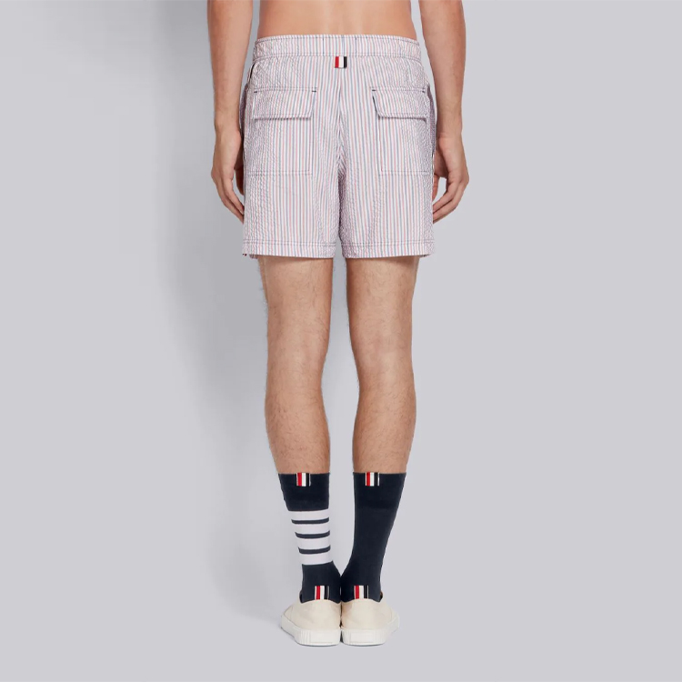 Details for トムブラウン ピンク ナイロン シアサッカーストライプ 水着 ショーツ ルーズフィット MTT022E-07319-960