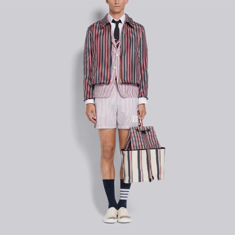 Sizing トムブラウン ピンク ナイロン シアサッカーストライプ 水着 ショーツ ルーズフィット MTT022E-07319-960