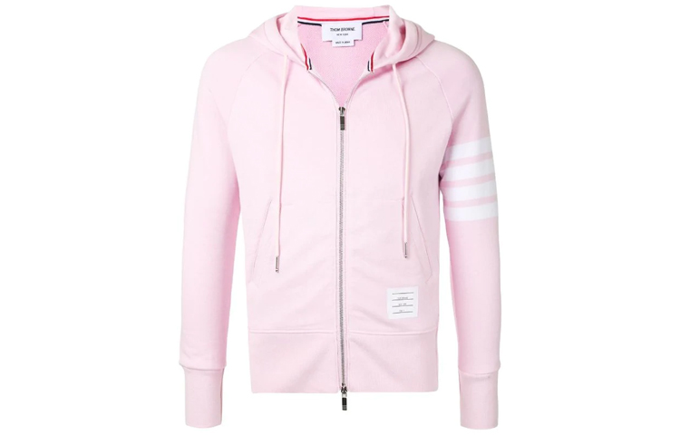 Thom Browne Pink Zip-Up Hoodie with Sleeve Stripe Details MJT022-H00535-680