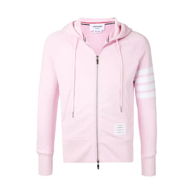 Thom Browne Pink Zip-Up Hoodie with Sleeve Stripe Details MJT022-H00535-680