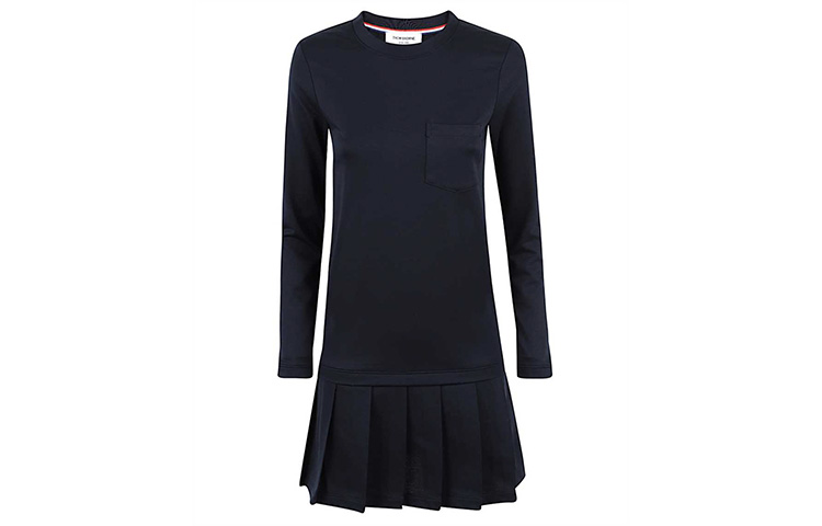 Thom Browne Pleated Low Waist Dress Navy Blue FJD064A-06840-415
