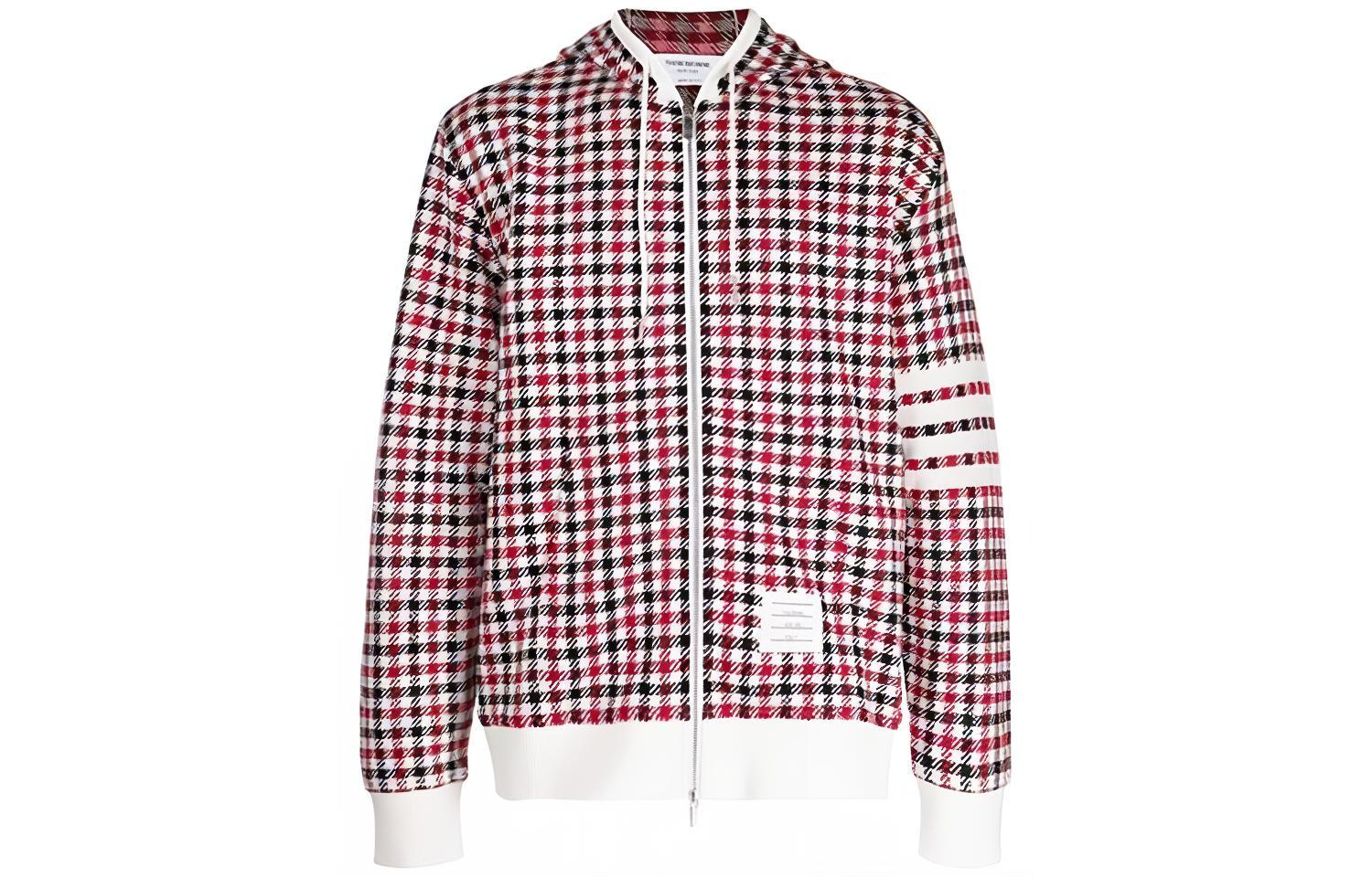 Thom Browne Red Plaid 4-Bar Stripe Full-Zip Hoodie MJT302A-07671-960