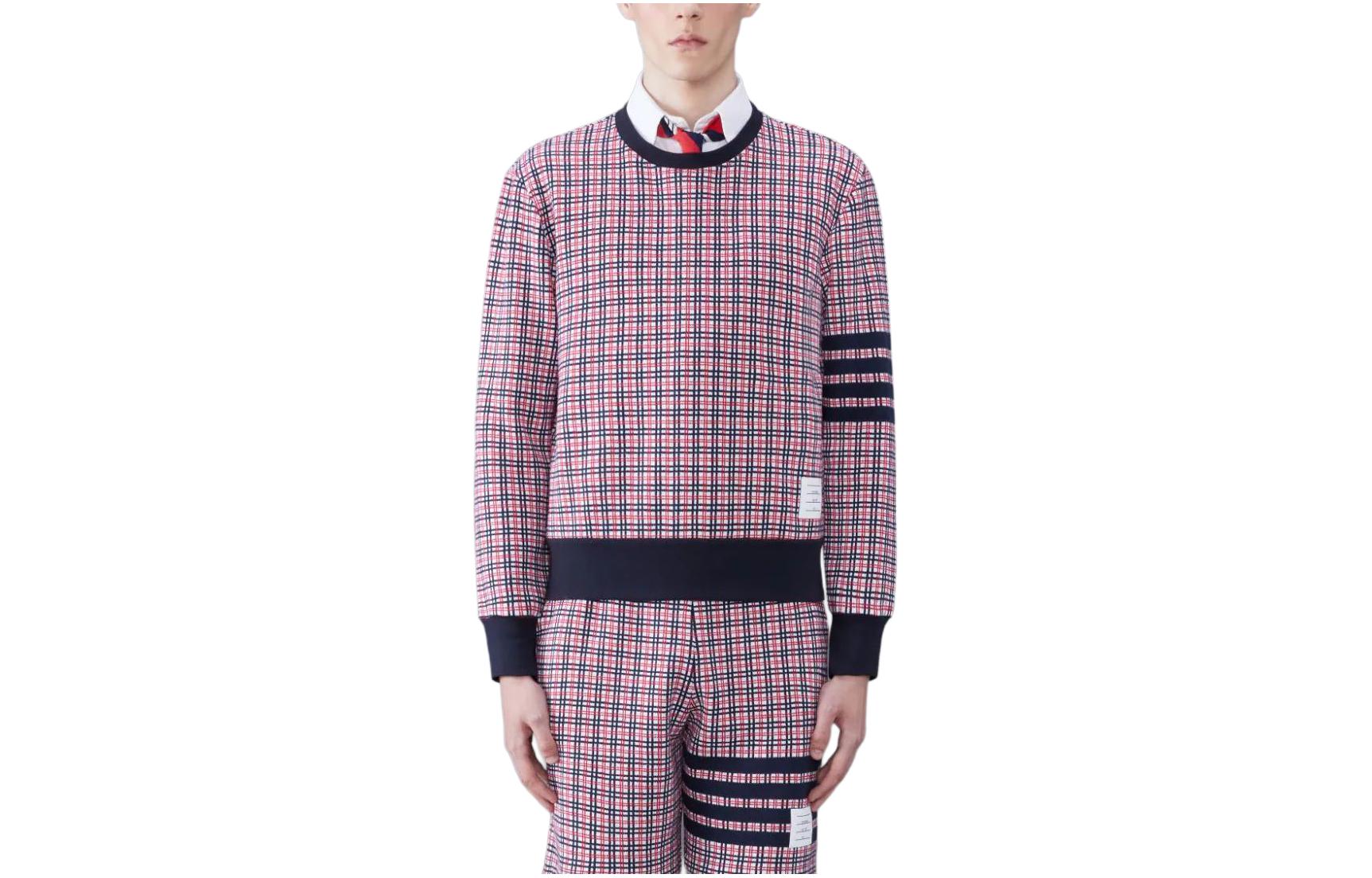 Thom Browne Red Plaid Print Crewneck Pullover Sweatshirt MJT421A-J0116-960