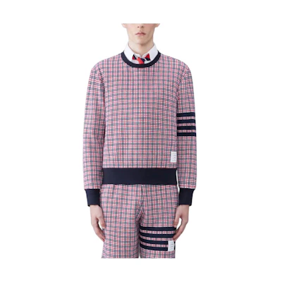 Thom Browne Red Plaid Print Crewneck Pullover Sweatshirt MJT421A-J0116-960