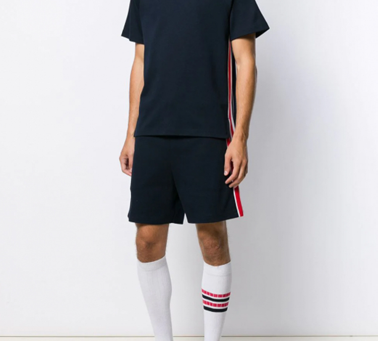 Purchase THOM BROWNE RWB Celana Pendek Garis Navy Biru dengan Tali Serut MJQ090A-06168-415