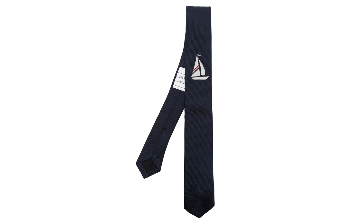 THOM BROWNE Sailboat Jacquard Tie  Navy Blue. MNL001AF0390