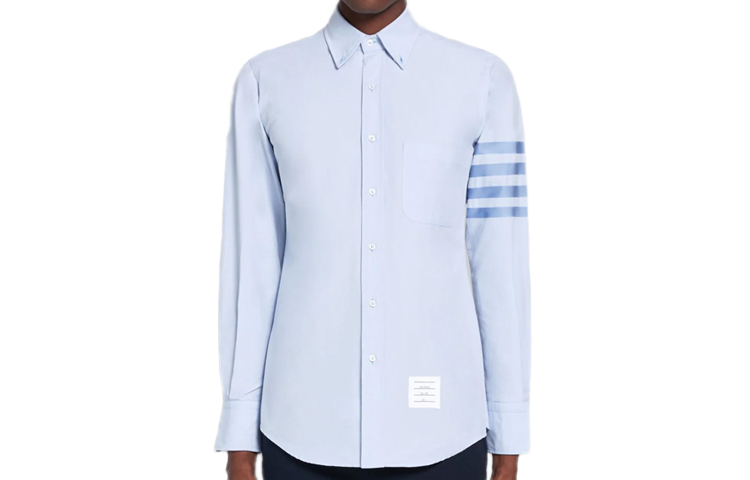 Thom Browne Satin Four-Stripe Long Sleeve Shirt Light Blue MWL001A-06496-480