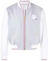 Thom Browne Seersucker Embroidered Striped Bomber Jacket Blue MJO030E-00572-415 Thom Browne Seersucker Embroidered Striped Bomber Jacket Blue MJO030E-00572-415