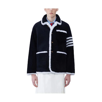 Thom Browne Shearling 4-Bar Stripe Tailored Single-Breasted Jacket Black Mens. MJU533B-02821-415