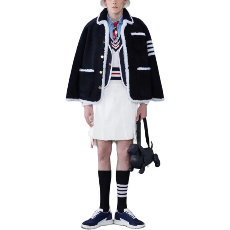 Lookbook Thom Browne 男士黑色羊毛4條紋單排扣修身西裝外套. MJU533B-02821-415