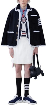 Thom Browne 男士黑色羊毛4條紋單排扣修身西裝外套. MJU533B-02821-415 Lookbook Thom Browne 男士黑色羊毛4條紋單排扣修身西裝外套. MJU533B-02821-415