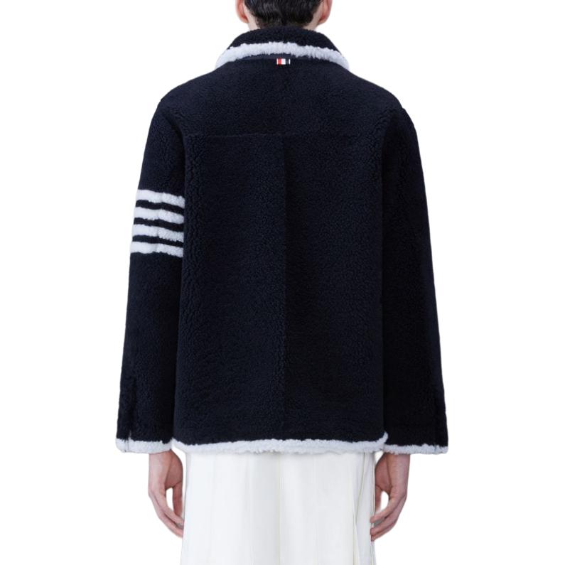 Shop Thom Browne 男士黑色羊毛4條紋單排扣修身西裝外套. MJU533B-02821-415
