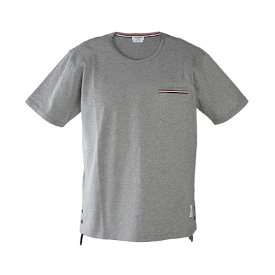 Thom Browne Short Sleeve Light Grey T-Shirt Satin Pocket Trim MJS010A-01454-055