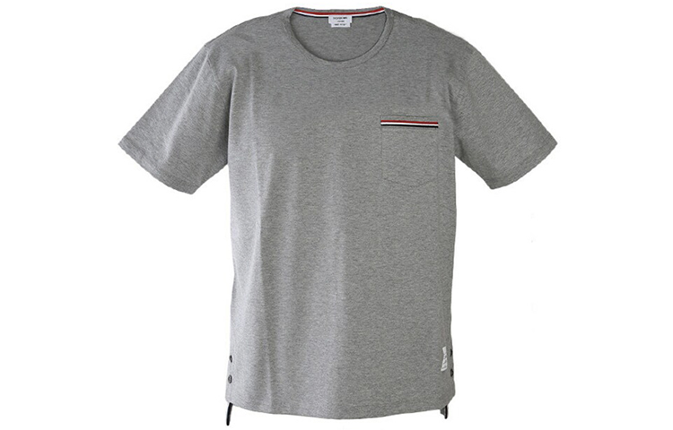 Order トムブラウン ショートスリーブ ライトグレー Tシャツ サテンポケットトリム MJS010A-01454-055