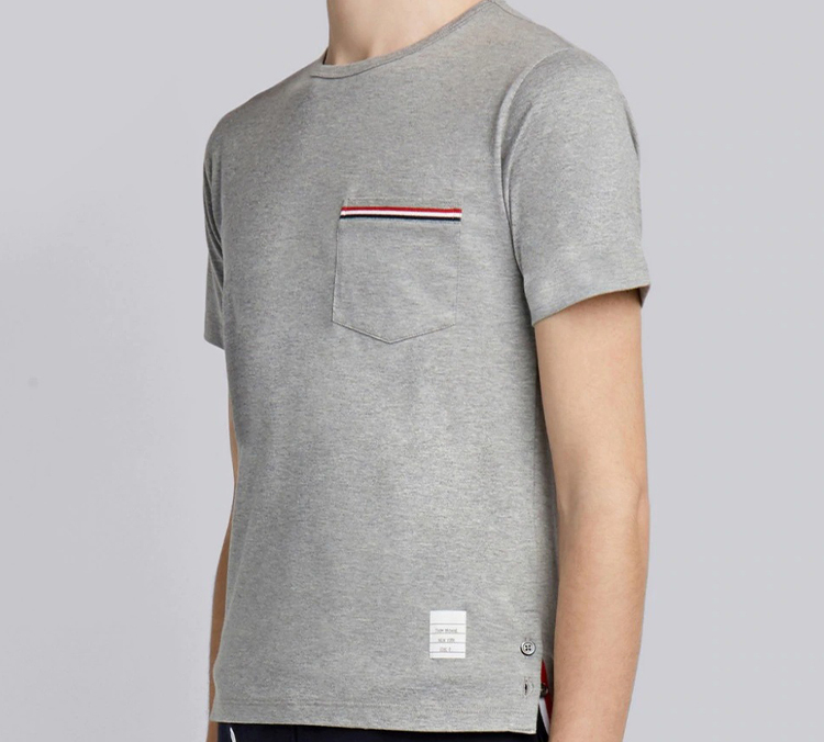 Purchase トムブラウン ショートスリーブ ライトグレー Tシャツ サテンポケットトリム MJS010A-01454-055