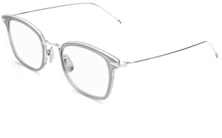 THOM BROWNE Silver Titanium Lightweight Square Optical Eyeglass Frame for Men. TBX905-03-GRY-SLV THOM BROWNE Silver Titanium Lightweight Square Optical Eyeglass Frame for Men. TBX905-03-GRY-SLV