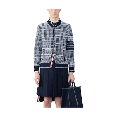 Thom Browne Single-Breasted Tweed Jacket Navy Blue MKJ118A-Y9032-415