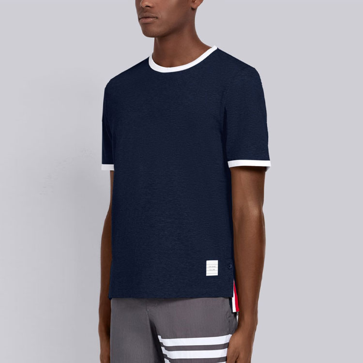 Shop Thom Browne 修身側開衩針織T恤 藍色 MJS083A-00042-415