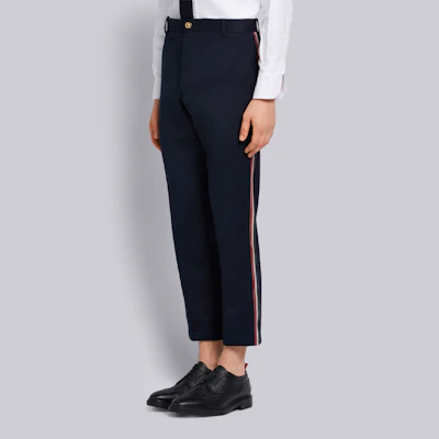 Thom Browne Celana Kasual Slim Fit Kain Wol Model Lurus MTU187A-04348-415 Details for Thom Browne Celana Kasual Slim Fit Kain Wol Model Lurus MTU187A-04348-415