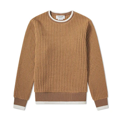THOM BROWNE Solid Color Brown Wool Crewneck Sweater for Men MJT178A-05396-275