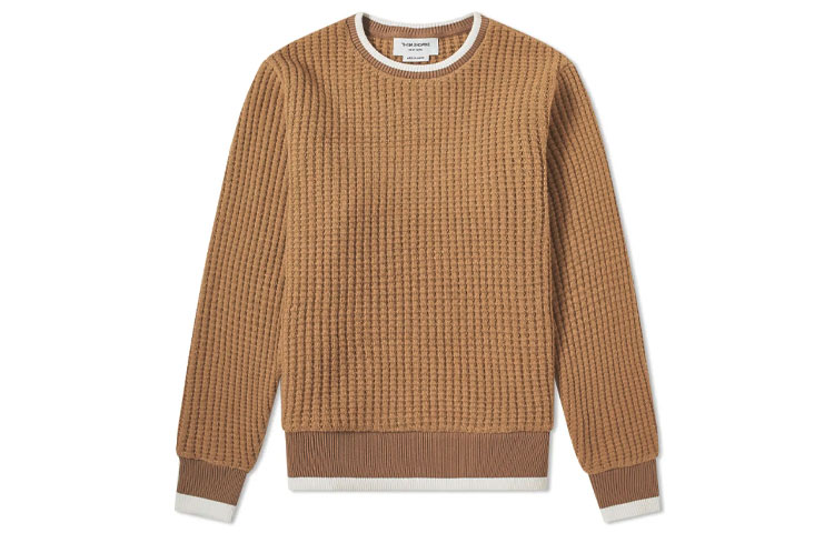 THOM BROWNE Solid Color Brown Wool Crewneck Sweater for Men MJT178A-05396-275 圖 2