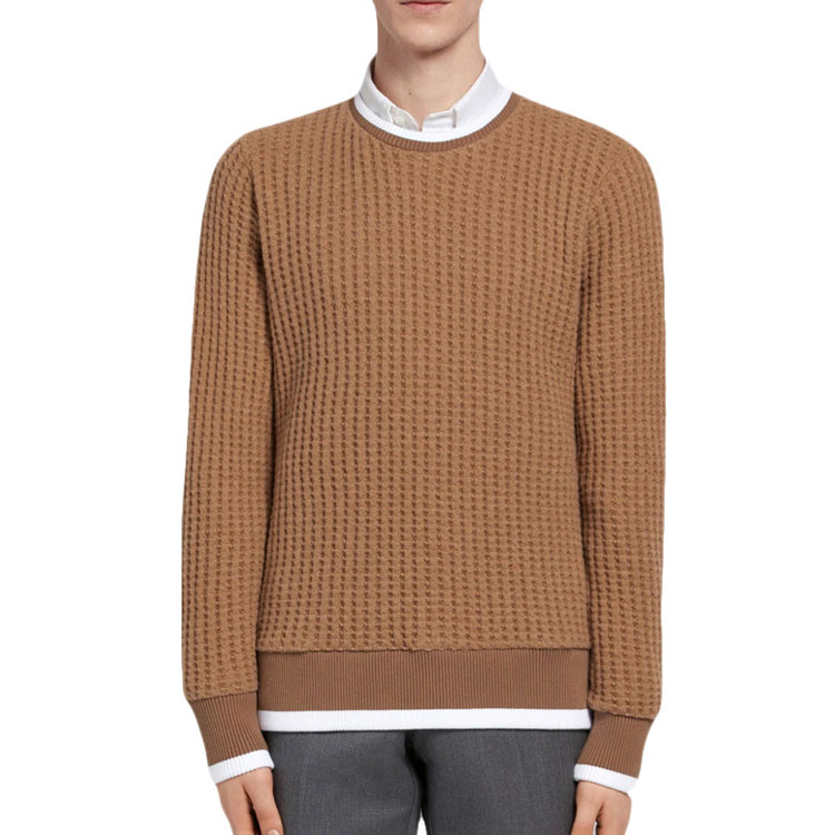 THOM BROWNE Solid Color Brown Wool Crewneck Sweater for Men MJT178A-05396-275 圖 4