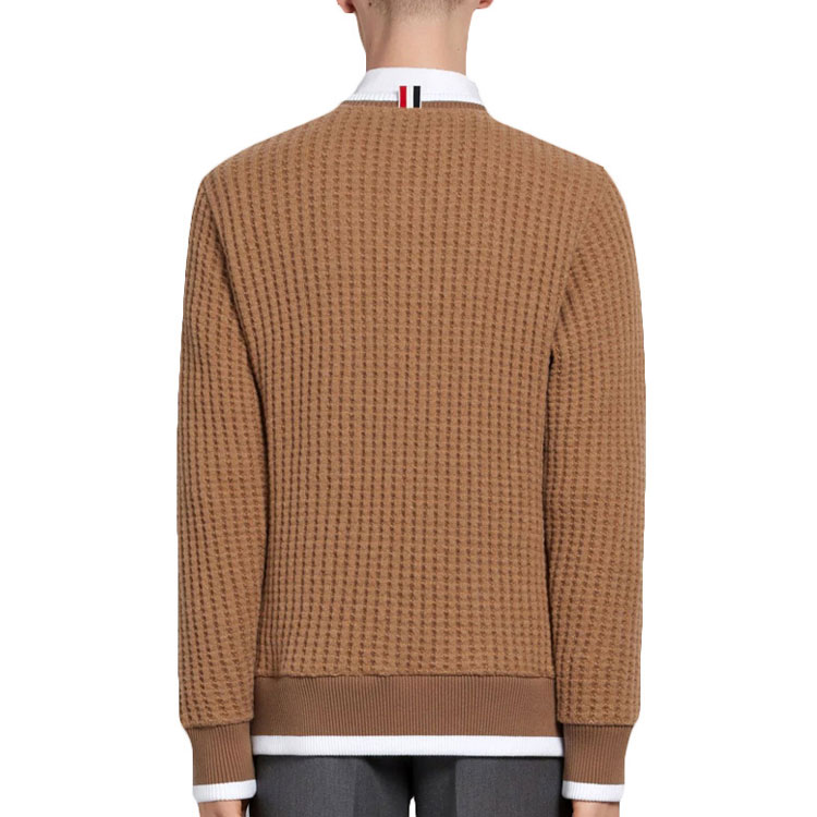 THOM BROWNE Solid Color Brown Wool Crewneck Sweater for Men MJT178A-05396-275 圖 5