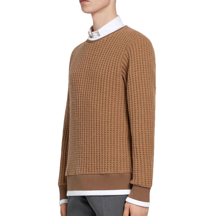 THOM BROWNE Solid Color Brown Wool Crewneck Sweater for Men MJT178A-05396-275 圖 6