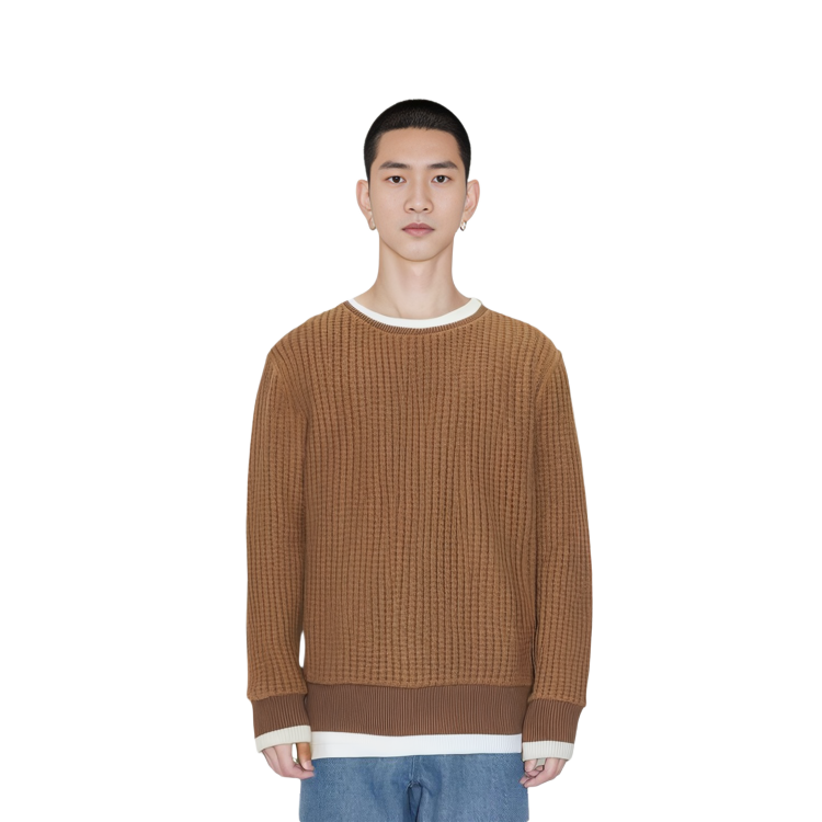 THOM BROWNE Solid Color Brown Wool Crewneck Sweater for Men MJT178A-05396-275 圖 7