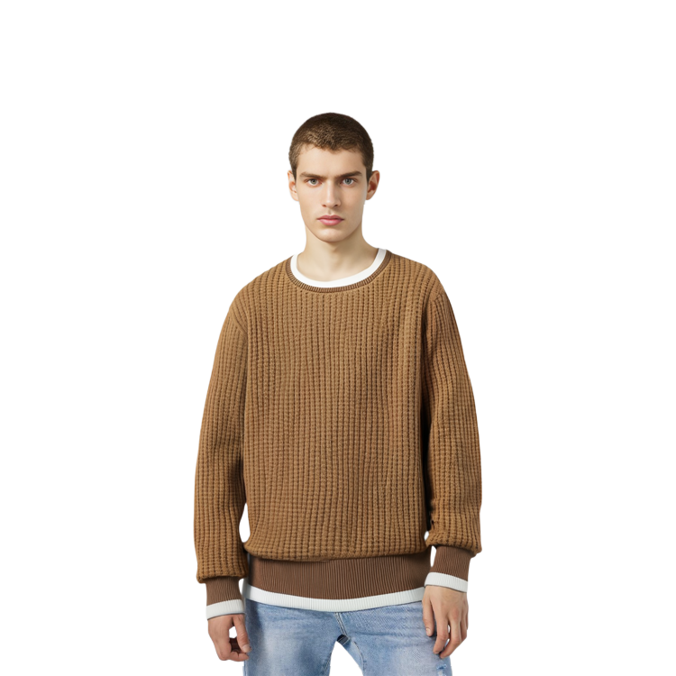 THOM BROWNE Solid Color Brown Wool Crewneck Sweater for Men MJT178A-05396-275 圖 8