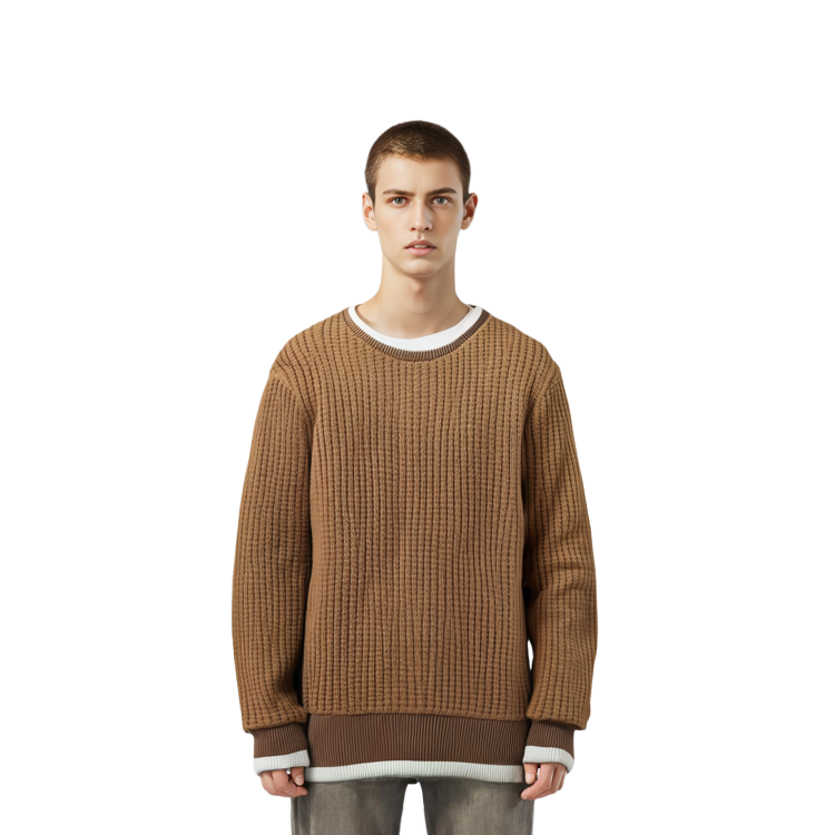 THOM BROWNE Solid Color Brown Wool Crewneck Sweater for Men MJT178A-05396-275 圖 9