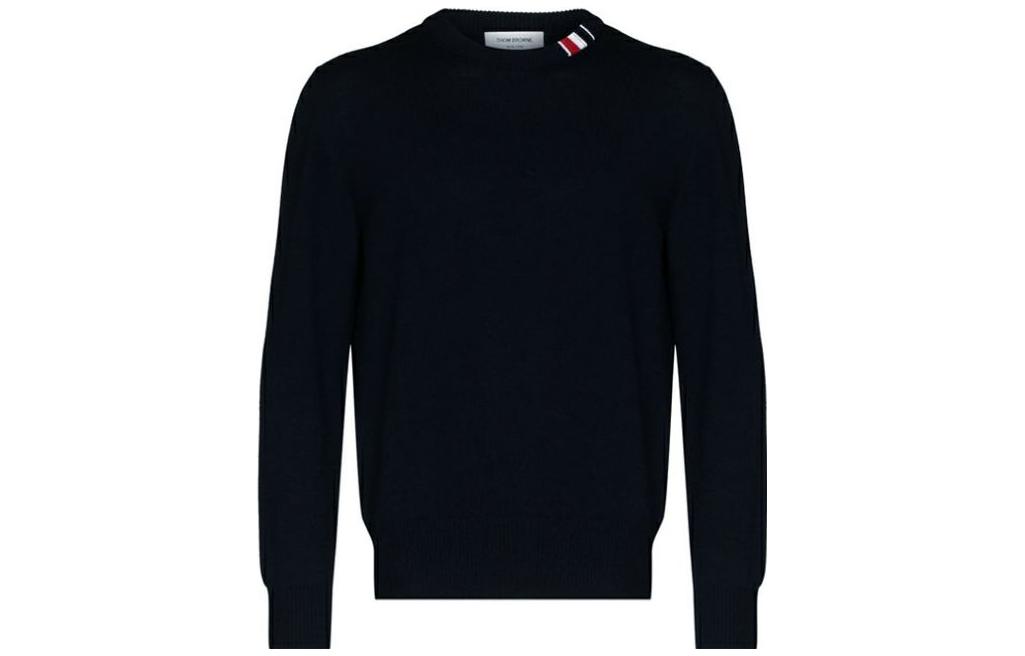 THOM BROWNE Solid Color Navy Blue Crewneck Knit Sweater  Long Sleeve MKA329A-Y1002-415