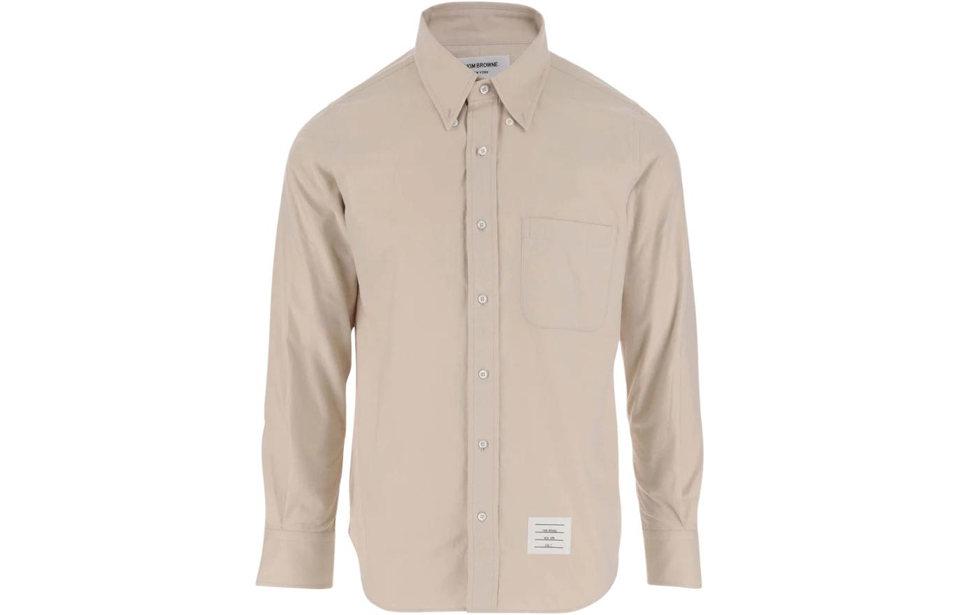 THOM BROWNE Solid Color Slim Fit Long Sleeve Shirt Beige MWL272A-F0351-114