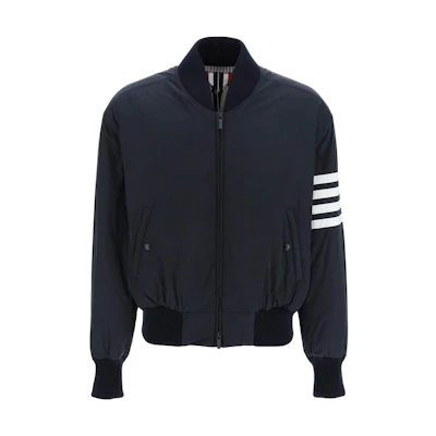 THOM BROWNE Solid Color Stripe Detail Down Jacket Navy Blue Mens. MJD103X-07259-415