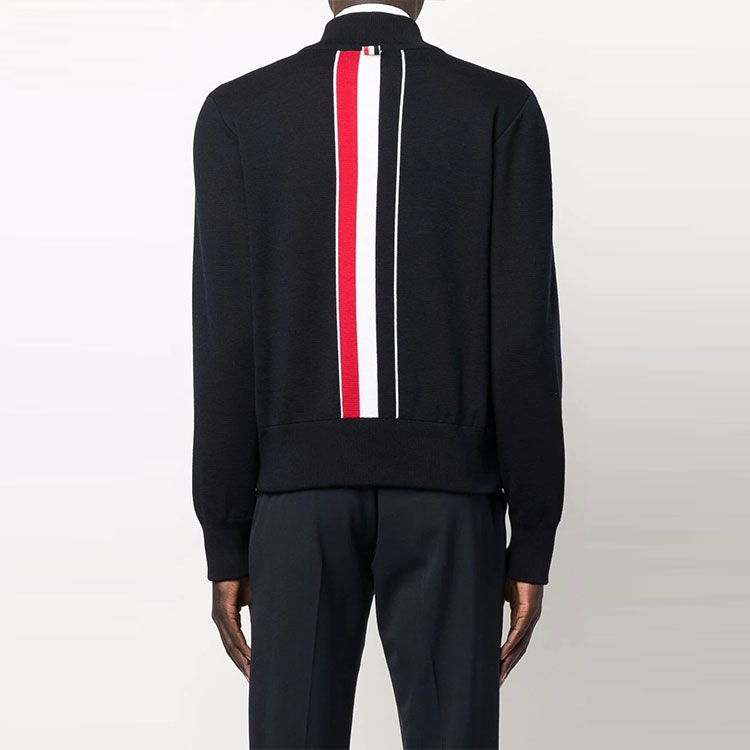 Shop Thom Browne Solid Color Striped Zipper Jacket  Long Sleeve. MKJ072A-Y1002-415