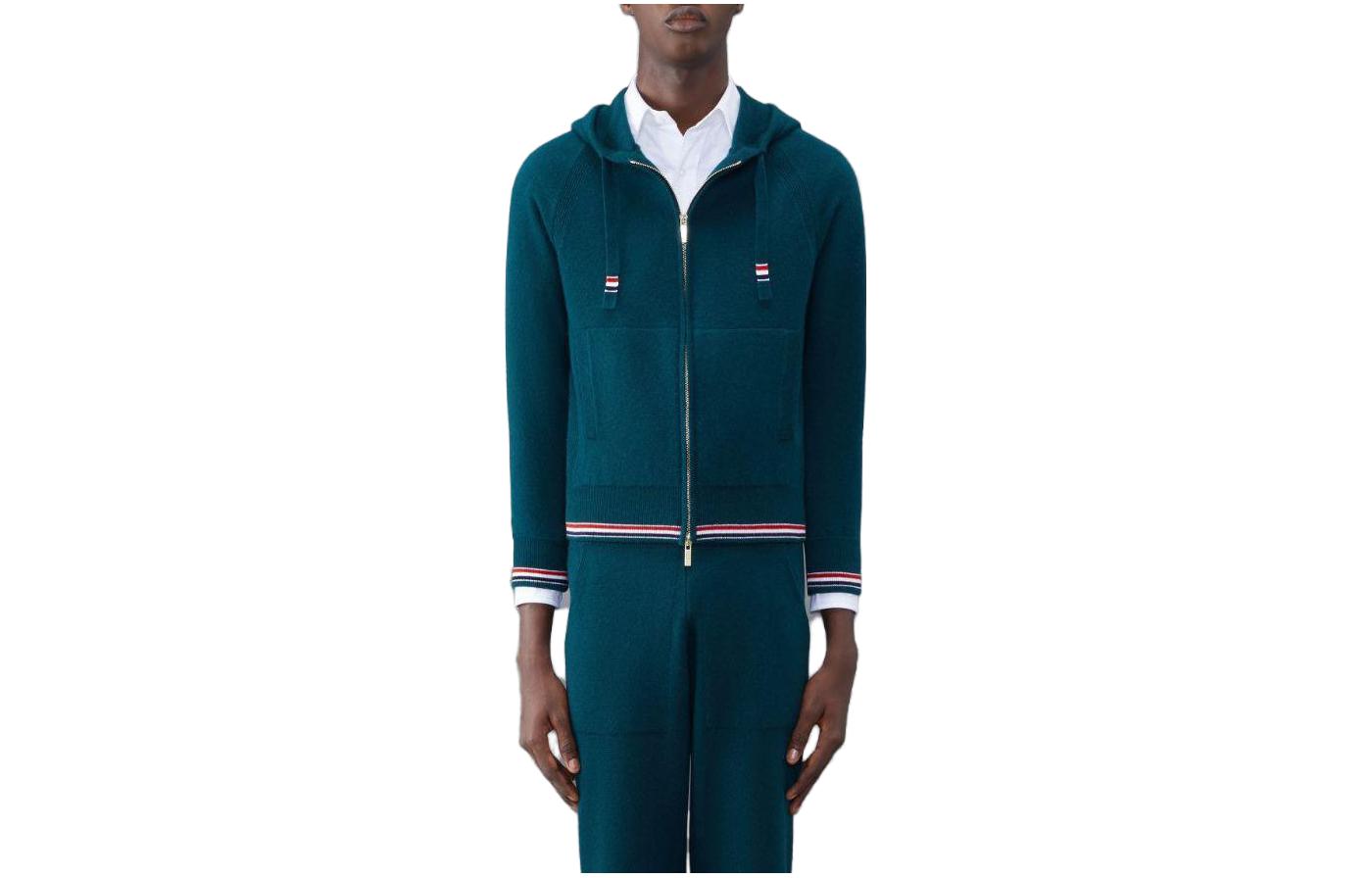Thom Browne Solid Green Zip-Up Hoodie Long Sleeve MKT010A-Y2001-310